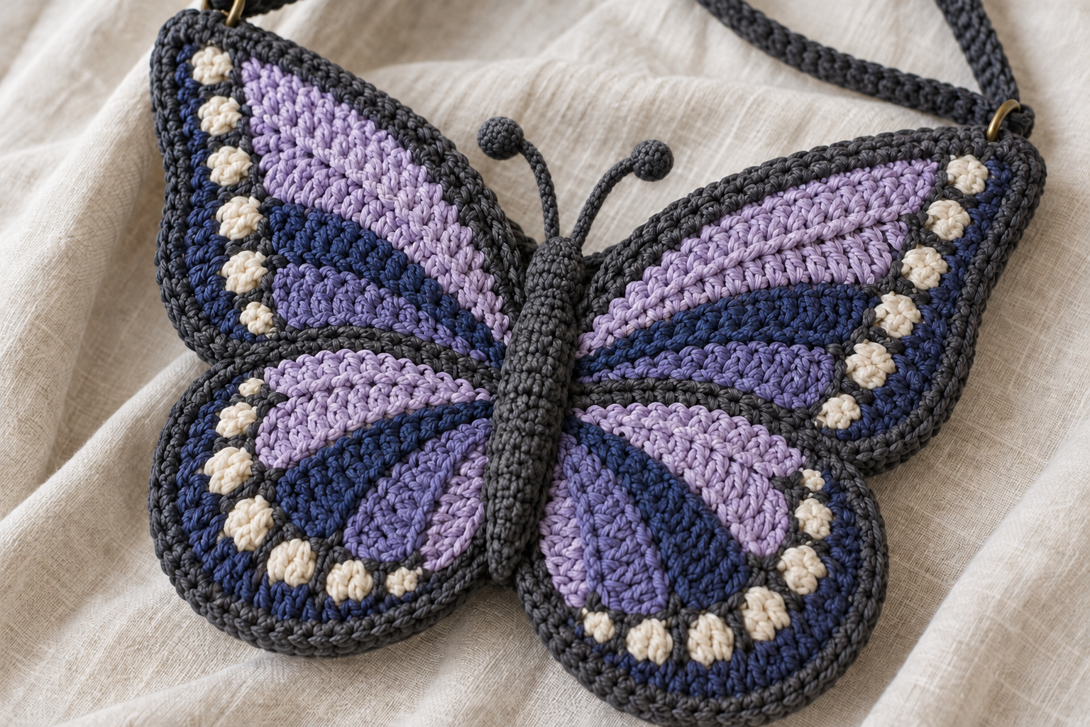 Crochet Butterfly Bag: A Colorful Statement Accessory to Make Next Close-up of crochet butterfly wings, edging and antennae